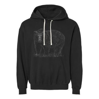 Hand Drawn Grizzly Bear Garment-Dyed Fleece Hoodie