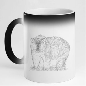 Hand Drawn Grizzly Bear 11oz Black Color Changing Mug