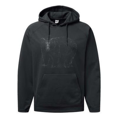 Hand Drawn Grizzly Bear Performance Fleece Hoodie