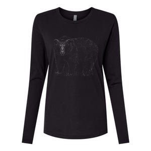 Hand Drawn Grizzly Bear Womens Cotton Relaxed Long Sleeve T-Shirt