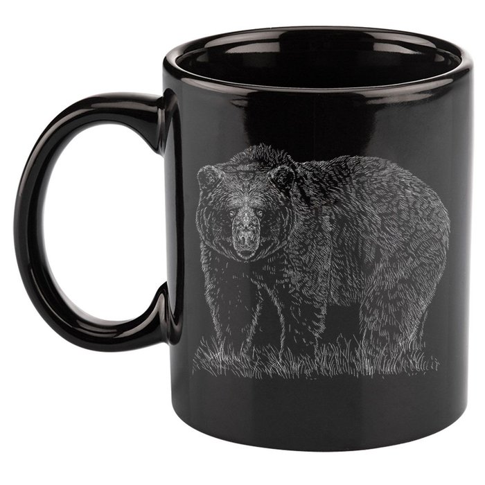 Hand Drawn Grizzly Bear 11oz C Handle Ceramic Mug
