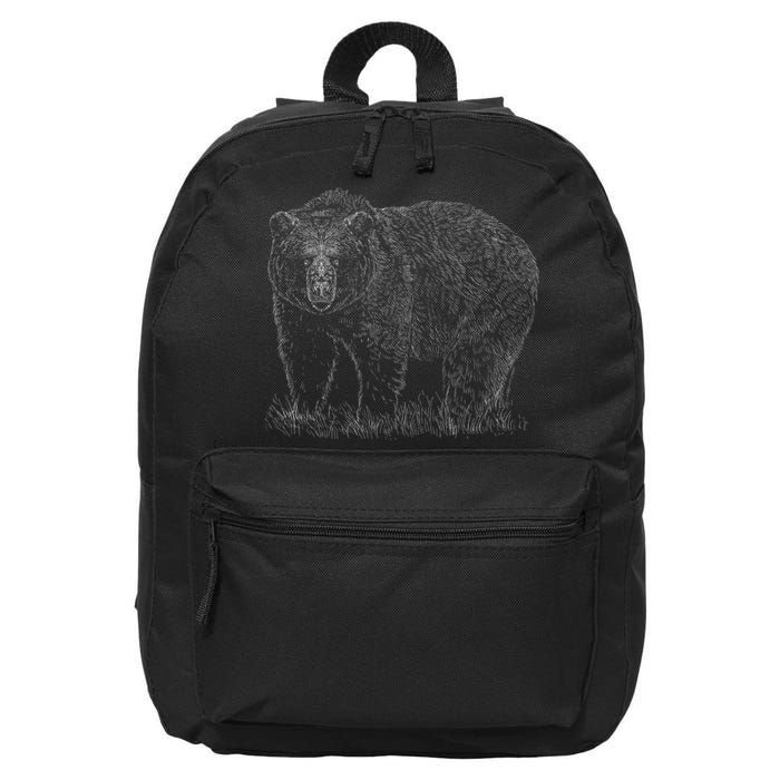 Hand Drawn Grizzly Bear 16 in Basic Backpack