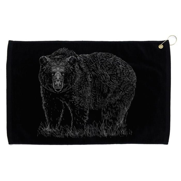 Hand Drawn Grizzly Bear Grommeted Golf Towel