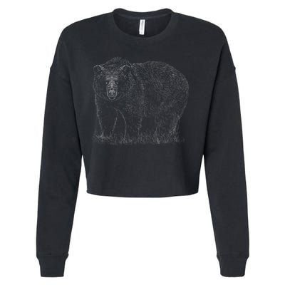 Hand Drawn Grizzly Bear Cropped Pullover Crew