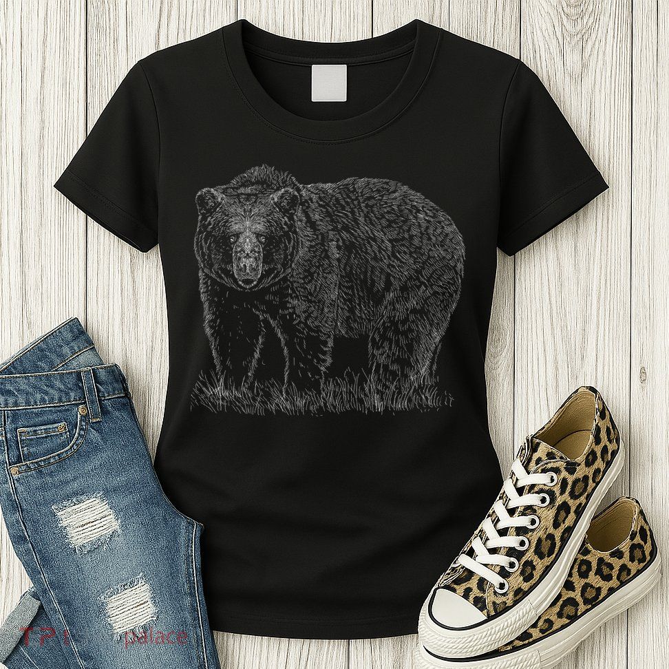 Hand Drawn Grizzly Bear Womens T-Shirt
