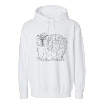 Hand Drawn Grizzly Bear Garment-Dyed Fleece Hoodie