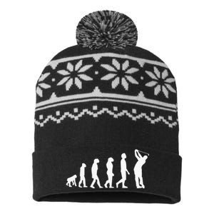 Human Disc Golf Evolution Retro Frisbee Golfer Disc Golfing USA-Made Snowflake Beanie