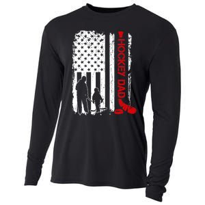 Hockey Dad Gift Hockey American Flag Cooling Performance Long Sleeve Crew