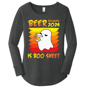 Halloween Day Ghost Drinking Beer Because 2024 Is Boo Sheet Women's Perfect Tri Tunic Long Sleeve Shirt