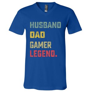 Husband Dad Gamer Legend FatherS Day Funny Gift V-Neck T-Shirt