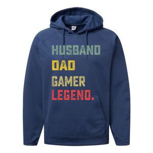 Husband Dad Gamer Legend FatherS Day Funny Gift Performance Fleece Hoodie