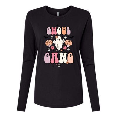 Halloween Day Ghoul Gang Ghost Retro Halloween Womens Cotton Relaxed Long Sleeve T-Shirt