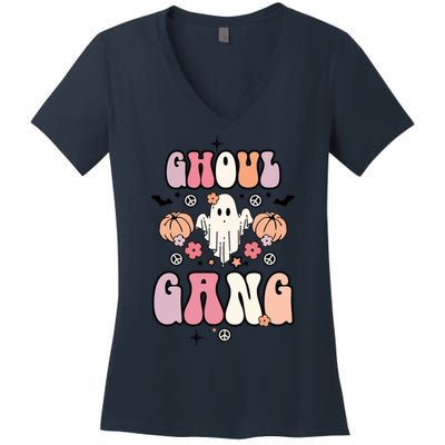 Halloween Day Ghoul Gang Ghost Retro Halloween Women's V-Neck T-Shirt