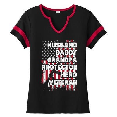 Husband Daddy Grandpa Protector Hero Veteran Cute Gift Ladies Halftime Notch Neck Tee