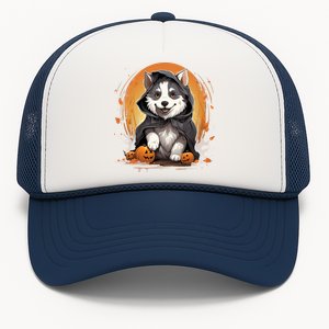 Husky Dog Ghost Funny Halloween Pumpkin For Dog Lovers Gift Trucker Hat