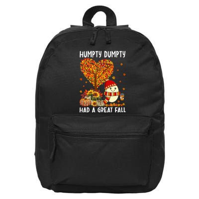 H.umpty D.umpty Had A Great Fall Thanksgiving Autumn Halloween 16 in Basic Backpack