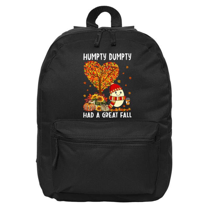 H.umpty D.umpty Had A Great Fall Thanksgiving Autumn Halloween 16 in Basic Backpack