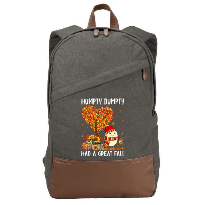 H.umpty D.umpty Had A Great Fall Thanksgiving Autumn Halloween Cotton Canvas Backpack