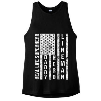 Husband Daddy Hero Lineman Father Day Gift Ladies PosiCharge Tri-Blend Wicking Tank