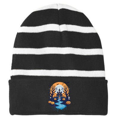 Halloween Design Halloween Trick Or Treating Striped Beanie with Solid Band