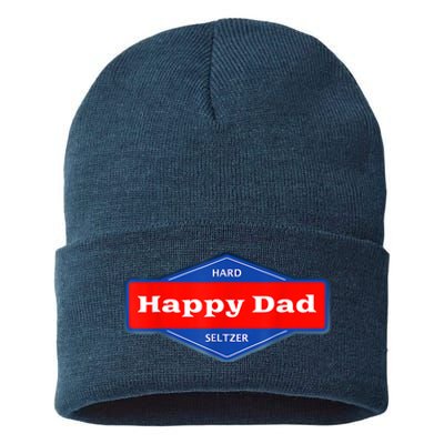 Happy Dad Hard Seltzer Funny Sustainable Knit Beanie