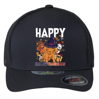 Hallothanksmas Dachshund Halloween Christmas Thanksgiving Flexfit Unipanel Trucker Cap