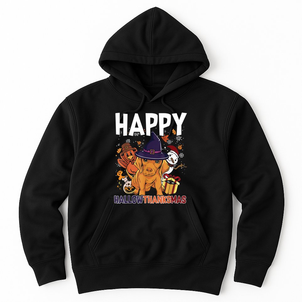 Hallothanksmas Dachshund Halloween Christmas Thanksgiving Hoodie