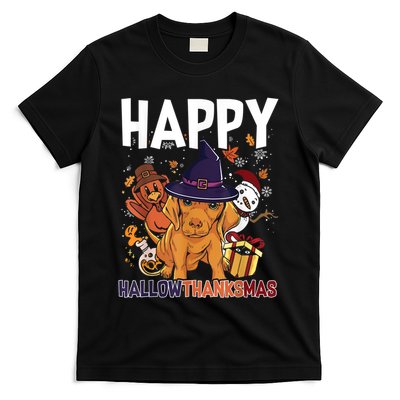 Hallothanksmas Dachshund Halloween Christmas Thanksgiving T-Shirt