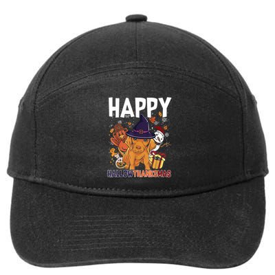 Hallothanksmas Dachshund Halloween Christmas Thanksgiving 7-Panel Snapback Hat