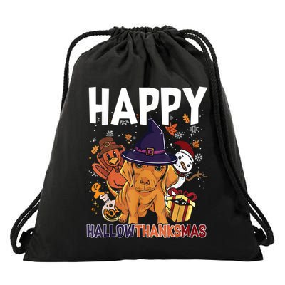Hallothanksmas Dachshund Halloween Christmas Thanksgiving Drawstring Bag
