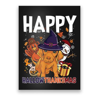 Hallothanksmas Dachshund Halloween Christmas Thanksgiving Poster