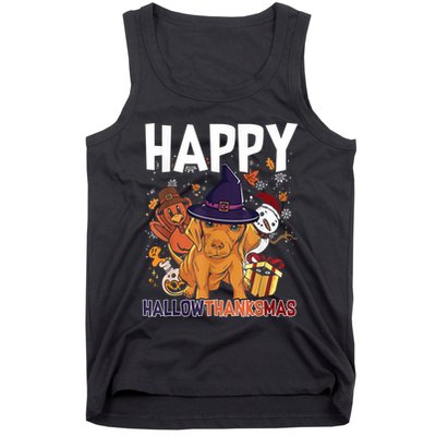 Hallothanksmas Dachshund Halloween Christmas Thanksgiving Tank Top