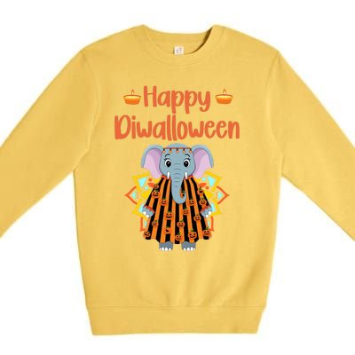 Happy Diwalloween Halloween Diwali Pumpkin Lantern Deepaval Premium Crewneck Sweatshirt