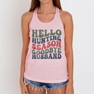 Hello Deer Hunting Season Goodbye Husband Funny Deer Hunting Women's Knotted Racerback Tank