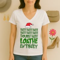 Hate Double Hate Loathe Entirely Funny Christmas Santa Women's V-Neck T-Shirt