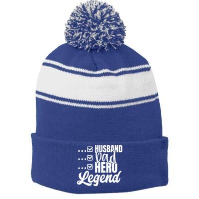 Husband Dad Hero Legend Gift For Father From Wife Cool Gift Stripe Pom Pom Beanie