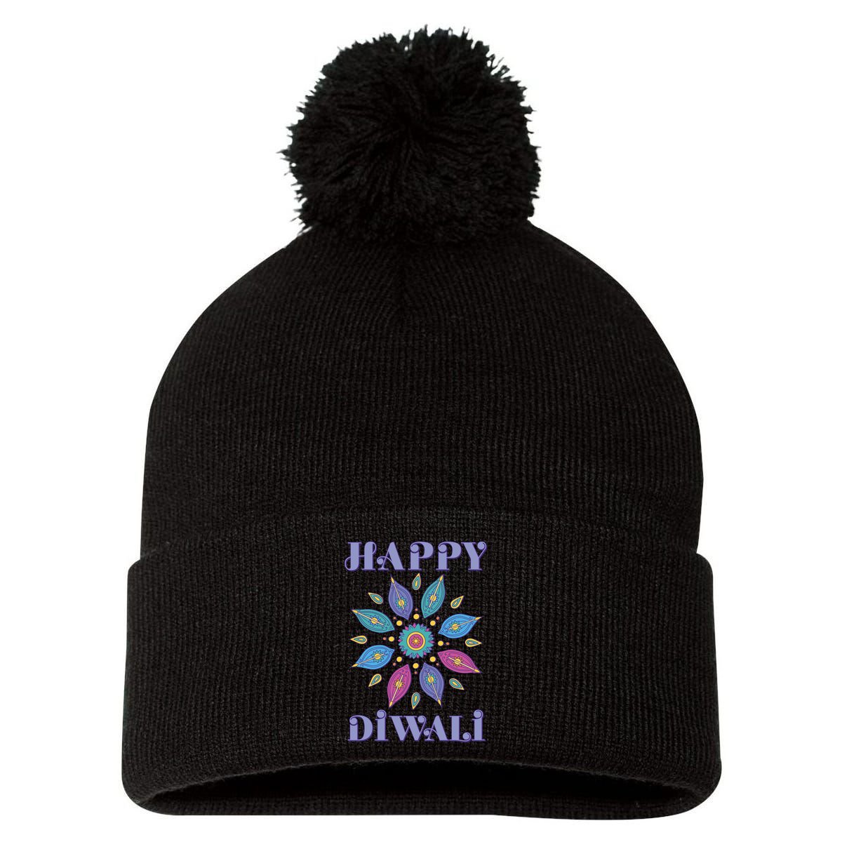 Happy Diwali Hindu Festival Pom Pom 12in Knit Beanie