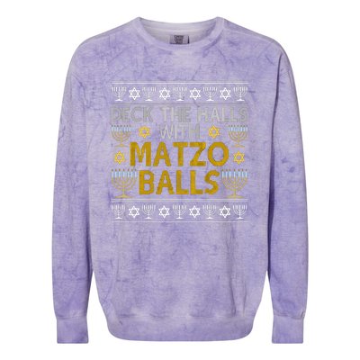 Hanukkah Deck Hall With Matzo Ball Ugly Sweater Funny Jewish Colorblast Crewneck Sweatshirt