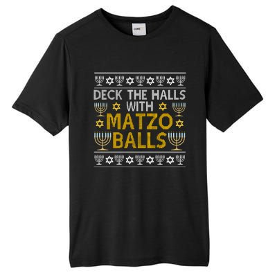 Hanukkah Deck Hall With Matzo Ball Ugly Sweater Funny Jewish Tall Fusion ChromaSoft Performance T-Shirt