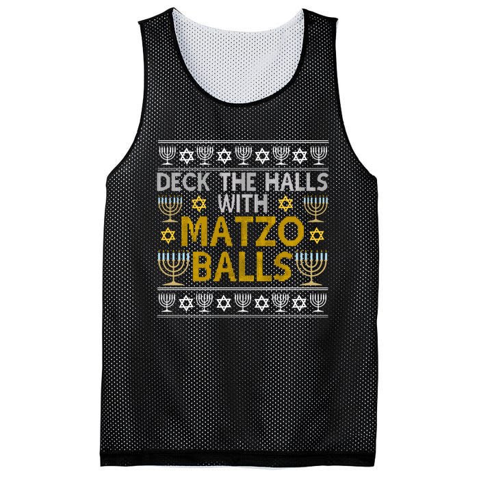 Hanukkah Deck Hall With Matzo Ball Ugly Sweater Funny Jewish Mesh Reversible Basketball Jersey Tank