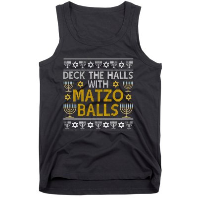 Hanukkah Deck Hall With Matzo Ball Ugly Sweater Funny Jewish Tank Top