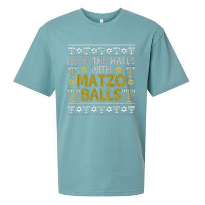 Hanukkah Deck Hall With Matzo Ball Ugly Sweater Funny Jewish Sueded Cloud Jersey T-Shirt