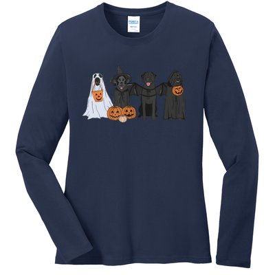 Black Labrador Halloween Ghost pumpkin  Ladies Long Sleeve Shirt