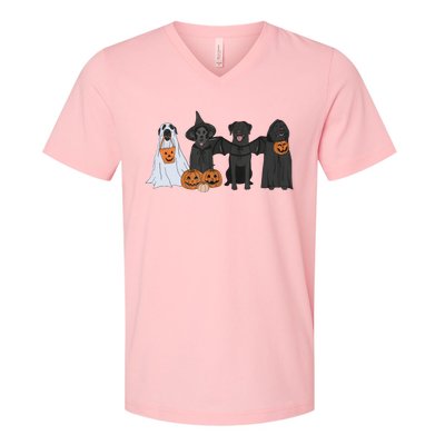 Black Labrador Halloween Ghost pumpkin  V-Neck T-Shirt