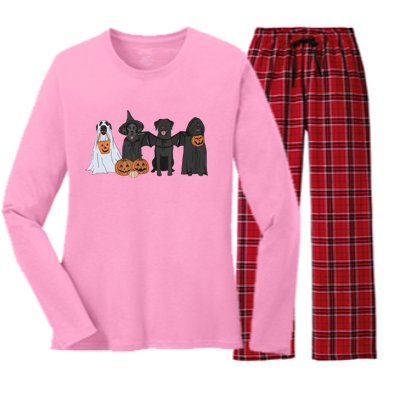 Black Labrador Halloween Ghost pumpkin  Women's Long Sleeve Flannel Pajama Set 