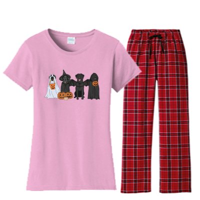 Black Labrador Halloween Ghost pumpkin  Women's Flannel Pajama Set