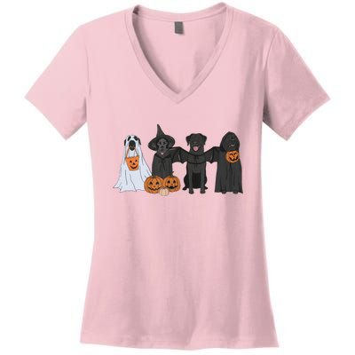 Black Labrador Halloween Ghost pumpkin  Women's V-Neck T-Shirt