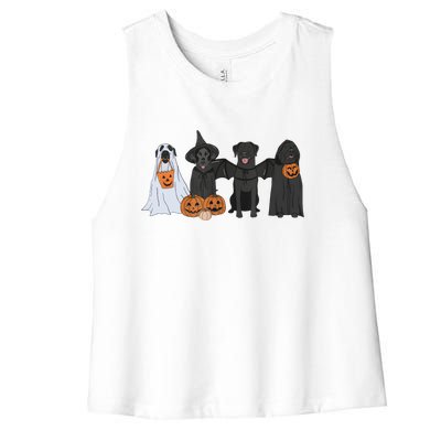 Black Labrador Halloween Ghost pumpkin  Women's Racerback Cropped Tank