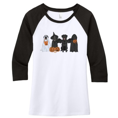 Black Labrador Halloween Ghost pumpkin  Women's Tri-Blend 3/4-Sleeve Raglan Shirt