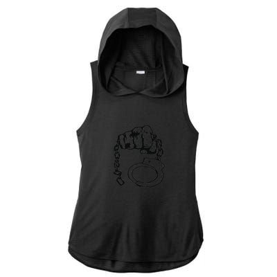 Hand Drawn Handcuff Fist Ladies PosiCharge Tri-Blend Wicking Draft Hoodie Tank